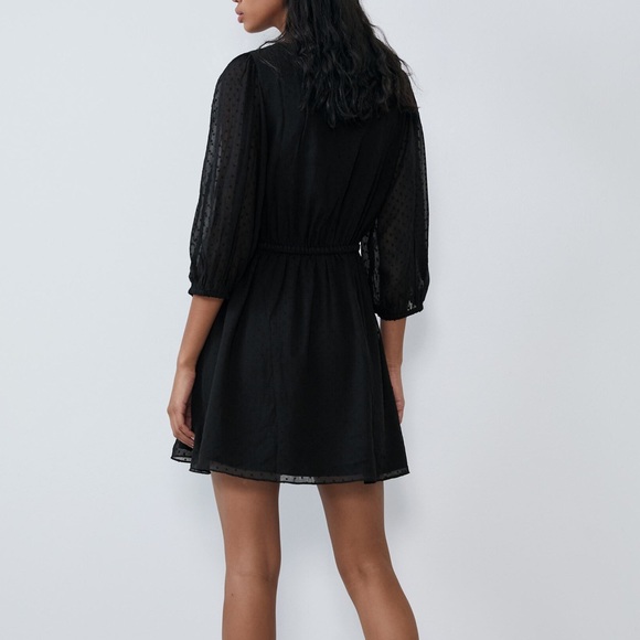 Zara Black Swiss Dot Dress With Balloon Sleeve - Picture 6 of 14